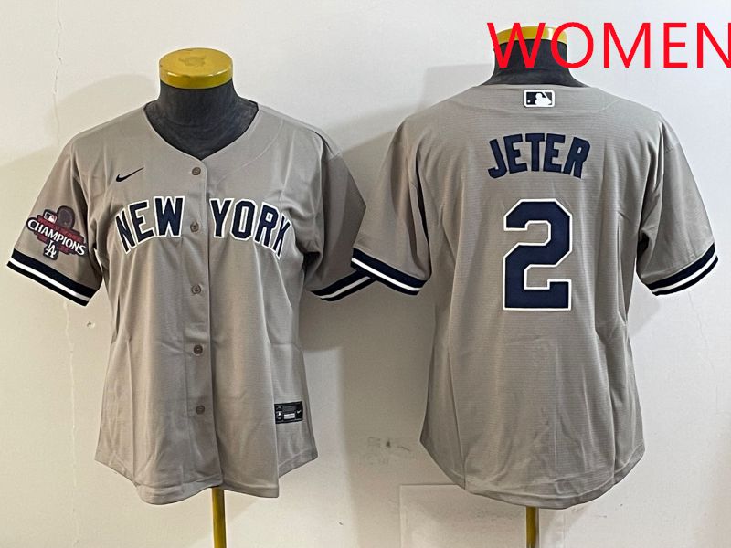 Women New York Yankees #2 Jeter Grey Game 2025 Nike MLB Jersey style 1